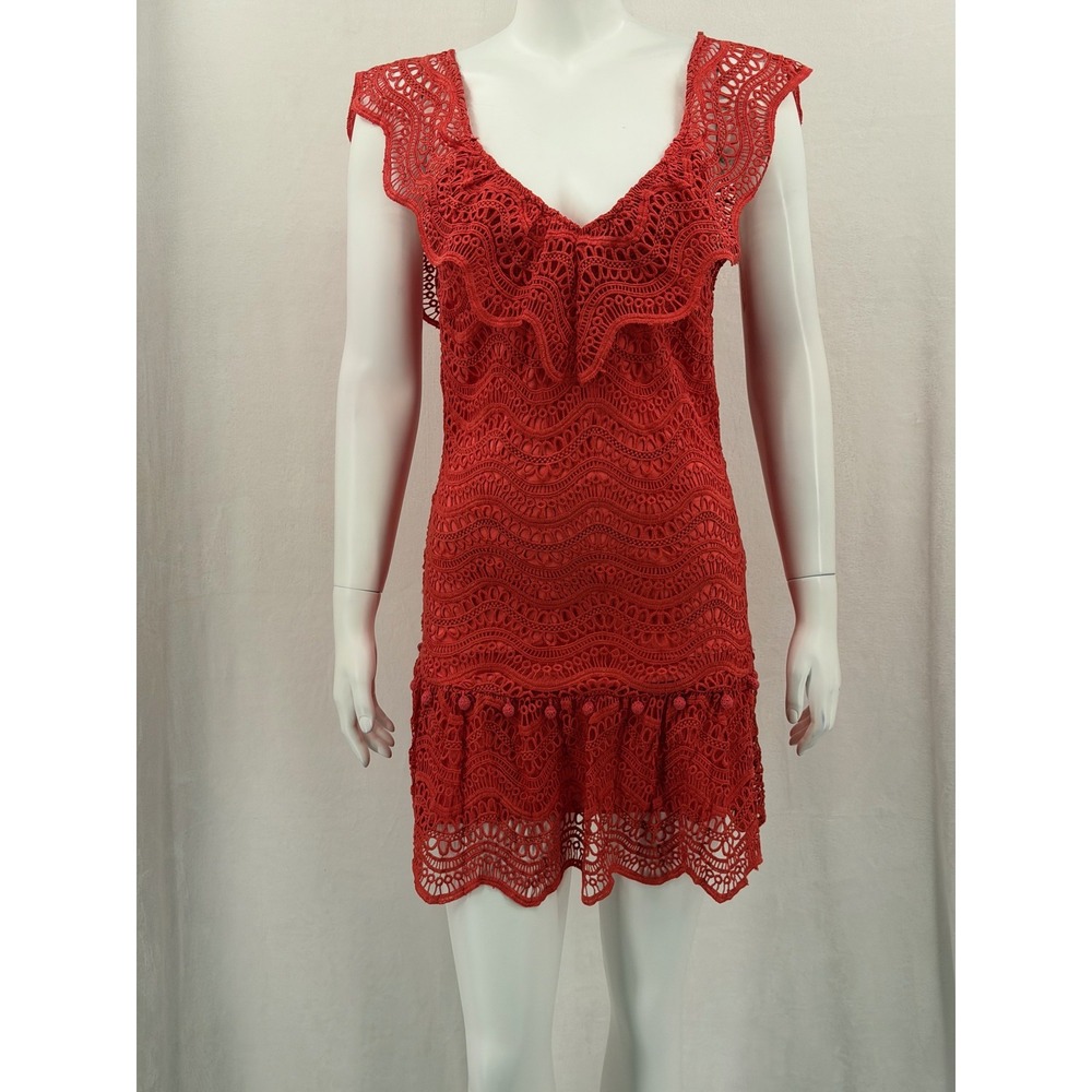 Saylor Dress Womens XS Coral Fern Lace Ruffle Mini Elegant Romantic Cocktail
